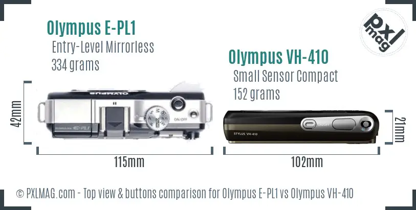 Olympus E-PL1 vs Olympus VH-410 top view buttons comparison