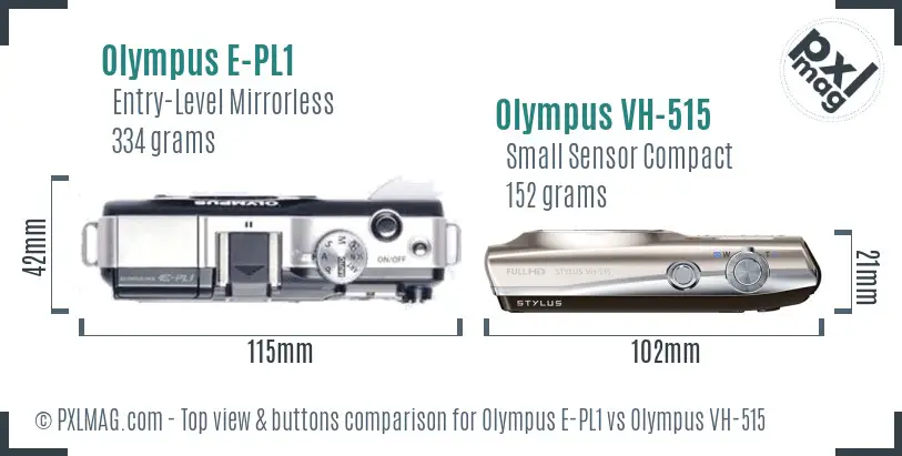 Olympus E-PL1 vs Olympus VH-515 top view buttons comparison