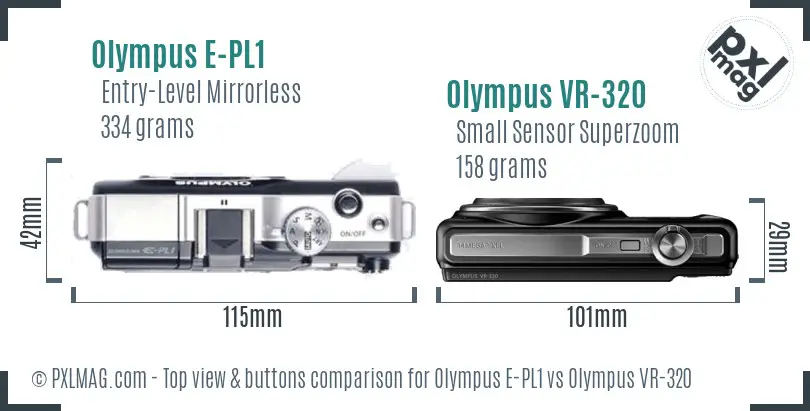 Olympus E-PL1 vs Olympus VR-320 top view buttons comparison