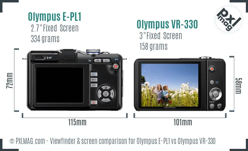 Olympus E-PL1 vs Olympus VR-330 Screen and Viewfinder comparison