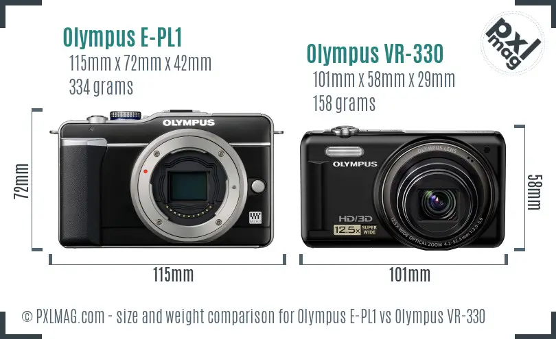 Olympus E-PL1 vs Olympus VR-330 size comparison