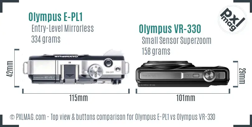 Olympus E-PL1 vs Olympus VR-330 top view buttons comparison