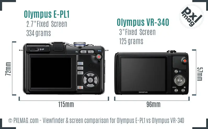 Olympus E-PL1 vs Olympus VR-340 Screen and Viewfinder comparison
