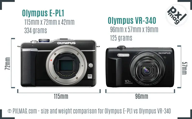 Olympus E-PL1 vs Olympus VR-340 size comparison