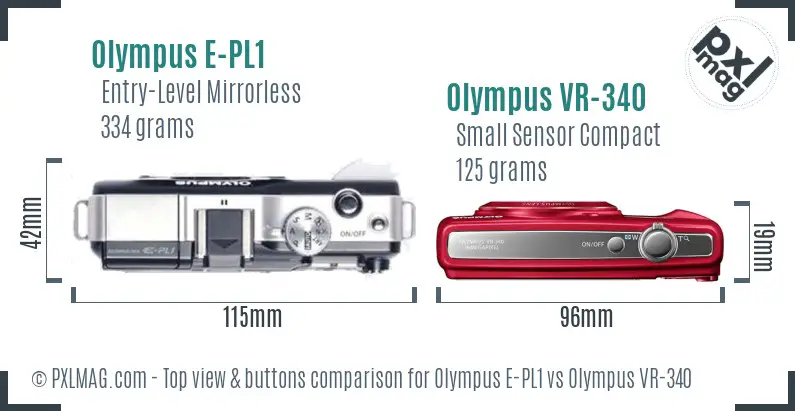 Olympus E-PL1 vs Olympus VR-340 top view buttons comparison