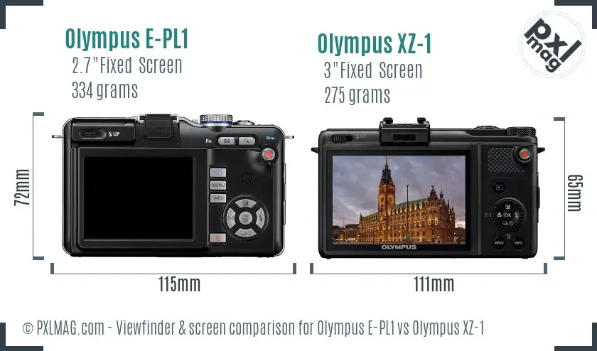 Olympus E-PL1 vs Olympus XZ-1 Screen and Viewfinder comparison