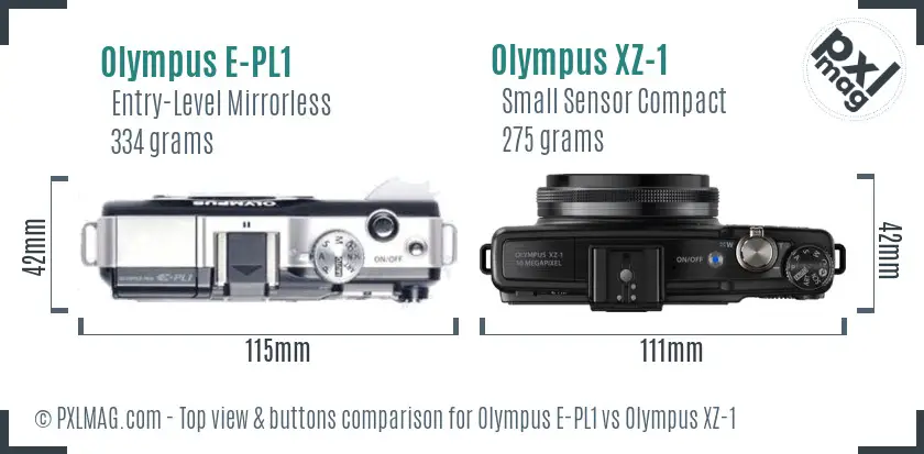 Olympus E-PL1 vs Olympus XZ-1 top view buttons comparison