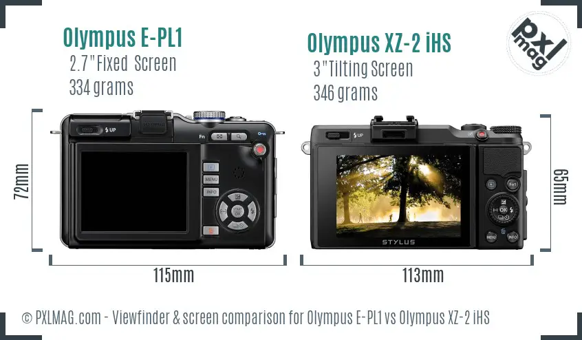 Olympus E-PL1 vs Olympus XZ-2 iHS Screen and Viewfinder comparison