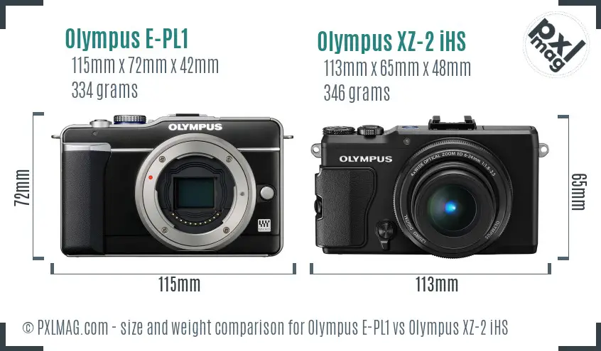 Olympus E-PL1 vs Olympus XZ-2 iHS size comparison