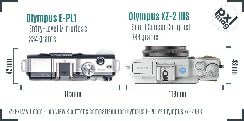 Olympus E-PL1 vs Olympus XZ-2 iHS top view buttons comparison