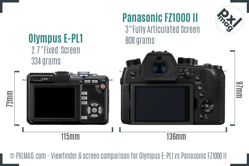 Olympus E-PL1 vs Panasonic FZ1000 II Screen and Viewfinder comparison