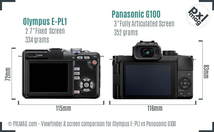 Olympus E-PL1 vs Panasonic G100 Screen and Viewfinder comparison