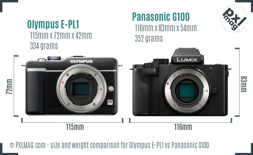 Olympus E-PL1 vs Panasonic G100 size comparison