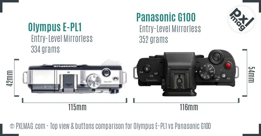 Olympus E-PL1 vs Panasonic G100 top view buttons comparison