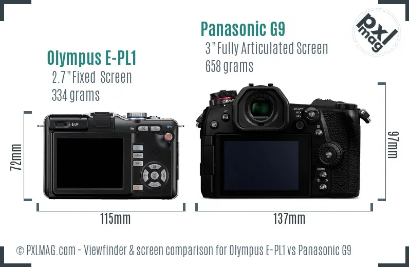 Olympus E-PL1 vs Panasonic G9 Screen and Viewfinder comparison