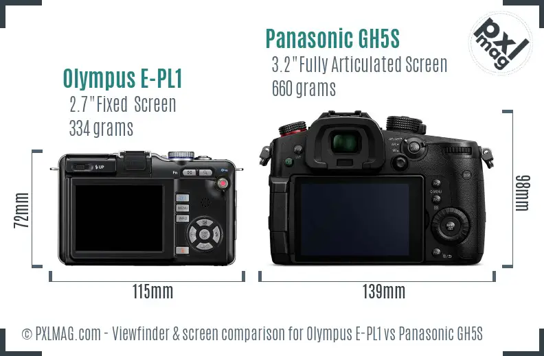 Olympus E-PL1 vs Panasonic GH5S Screen and Viewfinder comparison
