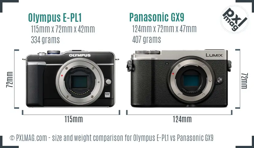Olympus E-PL1 vs Panasonic GX9 size comparison