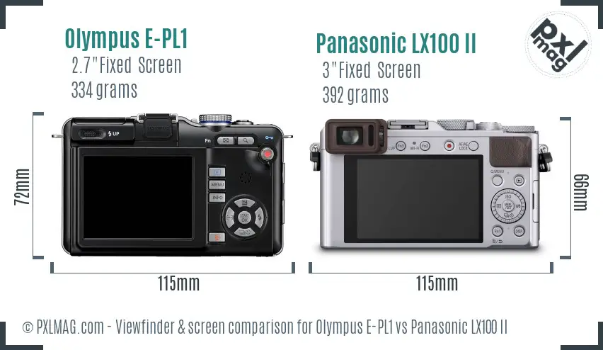 Olympus E-PL1 vs Panasonic LX100 II Screen and Viewfinder comparison