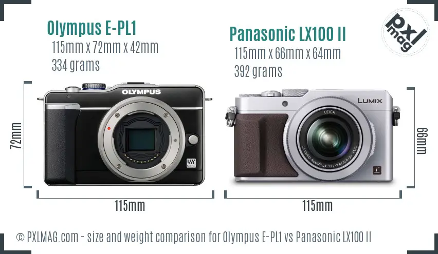 Olympus E-PL1 vs Panasonic LX100 II size comparison