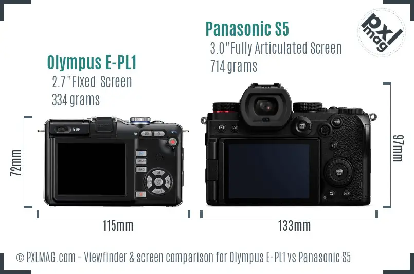 Olympus E-PL1 vs Panasonic S5 Screen and Viewfinder comparison