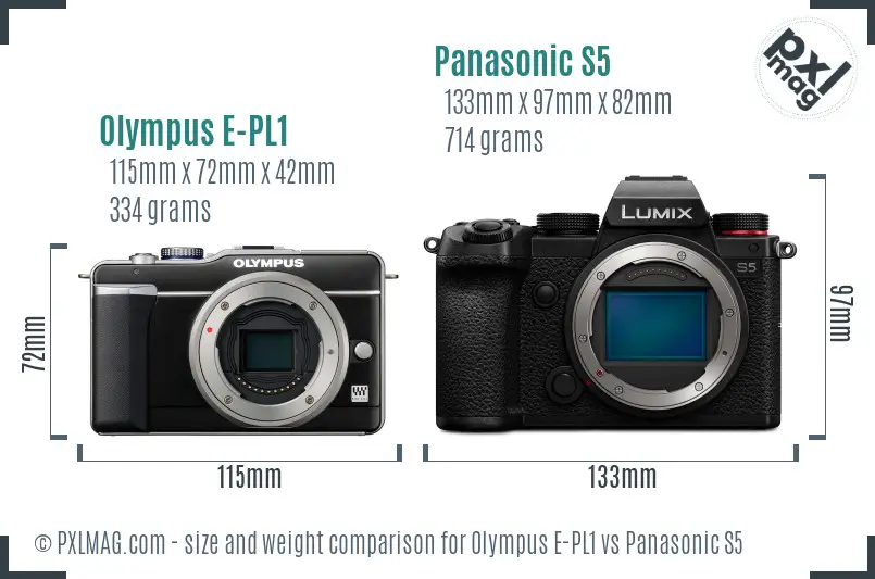 Olympus E-PL1 vs Panasonic S5 size comparison