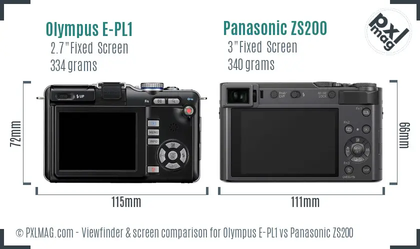 Olympus E-PL1 vs Panasonic ZS200 Screen and Viewfinder comparison
