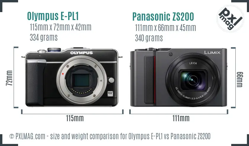Olympus E-PL1 vs Panasonic ZS200 size comparison
