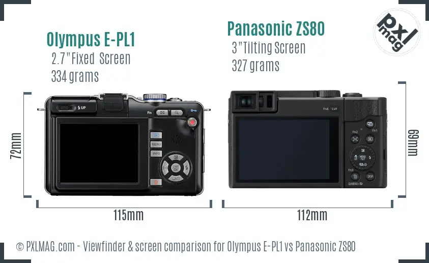 Olympus E-PL1 vs Panasonic ZS80 Screen and Viewfinder comparison