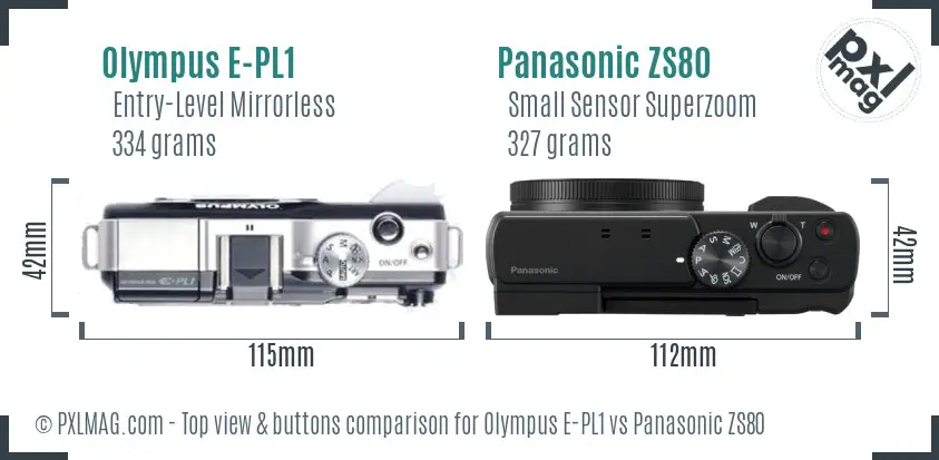 Olympus E-PL1 vs Panasonic ZS80 top view buttons comparison