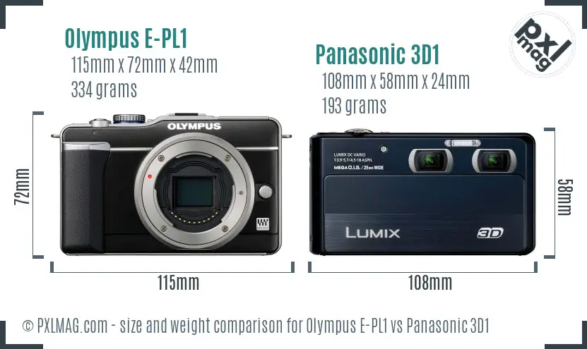 Olympus E-PL1 vs Panasonic 3D1 size comparison