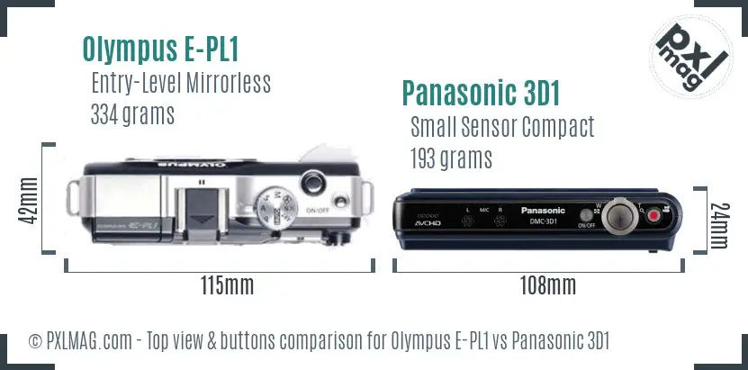 Olympus E-PL1 vs Panasonic 3D1 top view buttons comparison