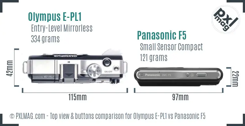 Olympus E-PL1 vs Panasonic F5 top view buttons comparison