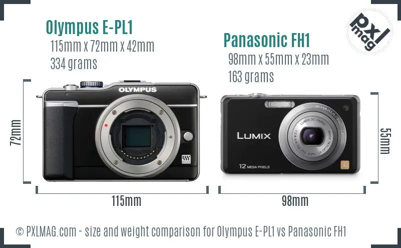 Olympus E-PL1 vs Panasonic FH1 size comparison