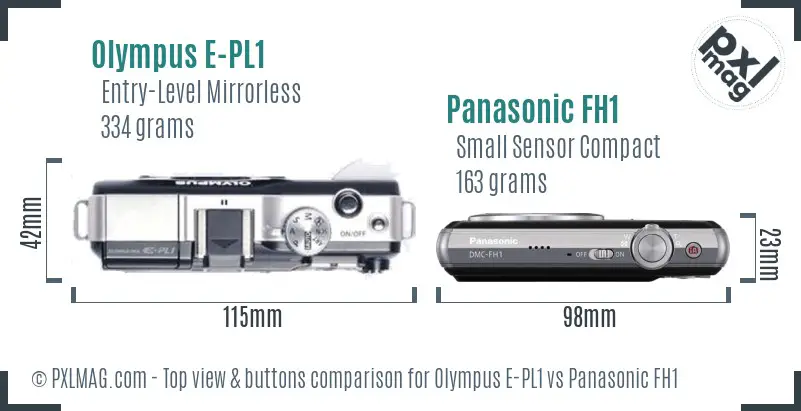 Olympus E-PL1 vs Panasonic FH1 top view buttons comparison