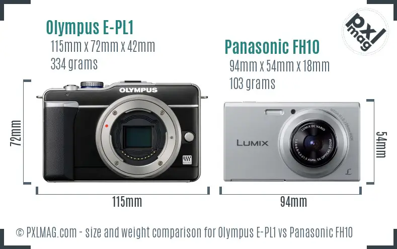 Olympus E-PL1 vs Panasonic FH10 size comparison