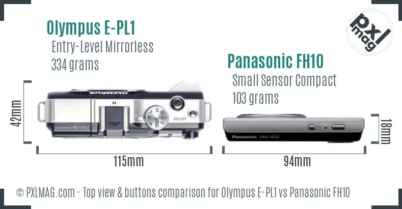 Olympus E-PL1 vs Panasonic FH10 top view buttons comparison