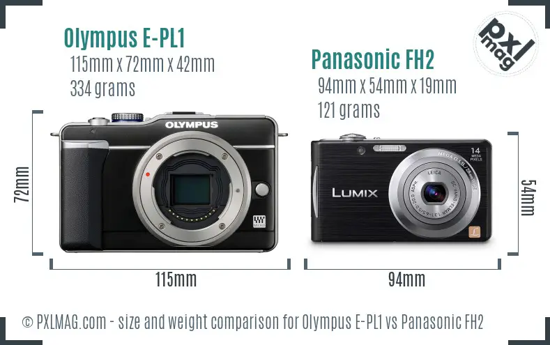 Olympus E-PL1 vs Panasonic FH2 size comparison