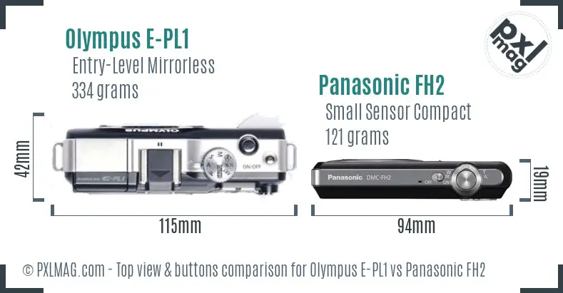 Olympus E-PL1 vs Panasonic FH2 top view buttons comparison