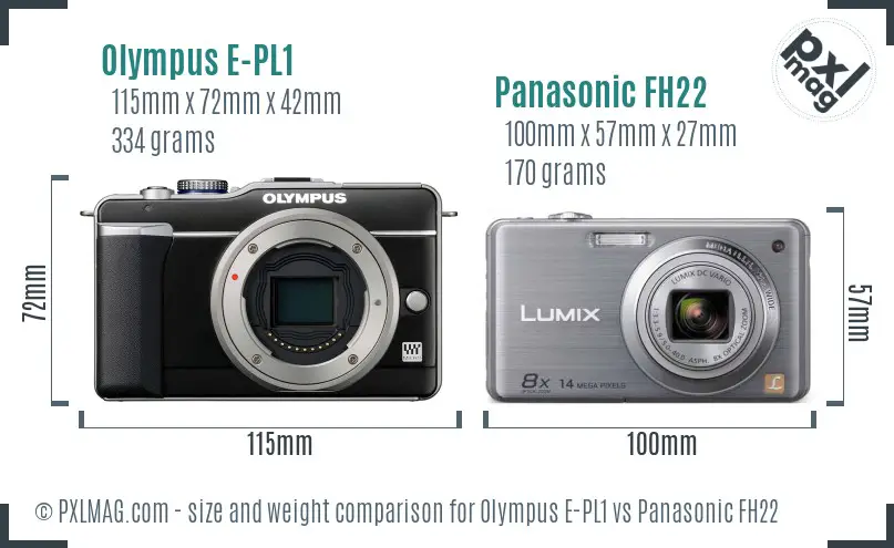 Olympus E-PL1 vs Panasonic FH22 size comparison