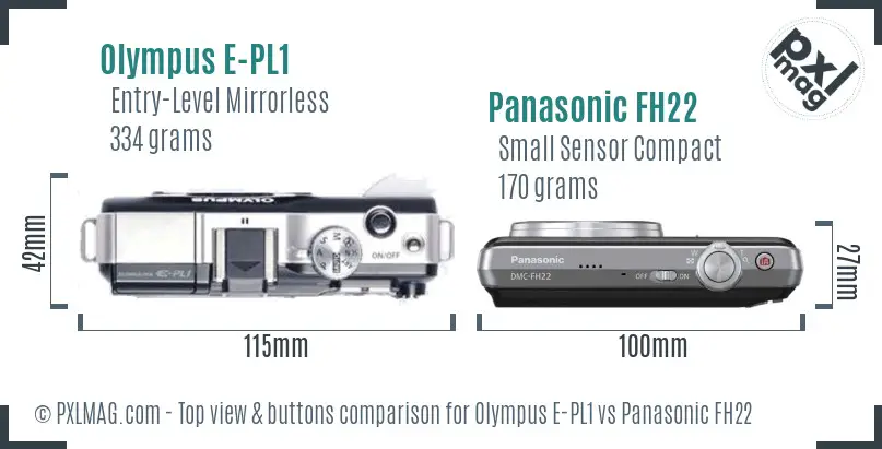 Olympus E-PL1 vs Panasonic FH22 top view buttons comparison