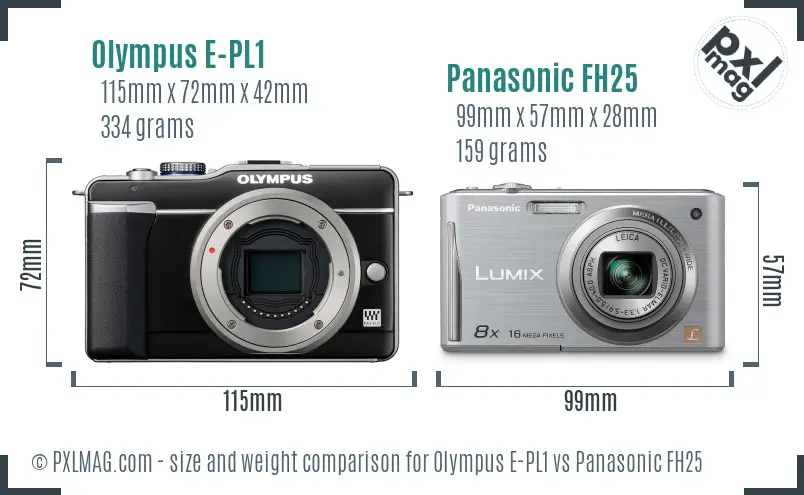 Olympus E-PL1 vs Panasonic FH25 size comparison