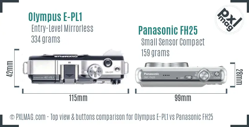 Olympus E-PL1 vs Panasonic FH25 top view buttons comparison