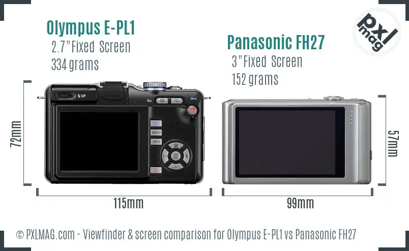 Olympus E-PL1 vs Panasonic FH27 Screen and Viewfinder comparison