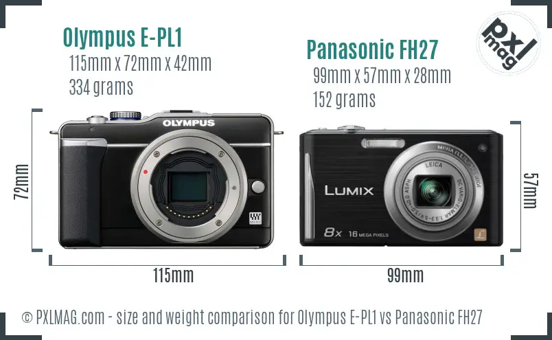 Olympus E-PL1 vs Panasonic FH27 size comparison