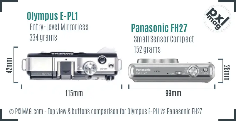 Olympus E-PL1 vs Panasonic FH27 top view buttons comparison