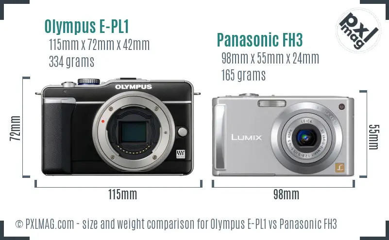 Olympus E-PL1 vs Panasonic FH3 size comparison