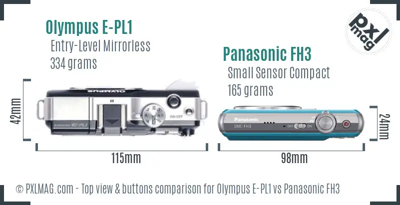 Olympus E-PL1 vs Panasonic FH3 top view buttons comparison