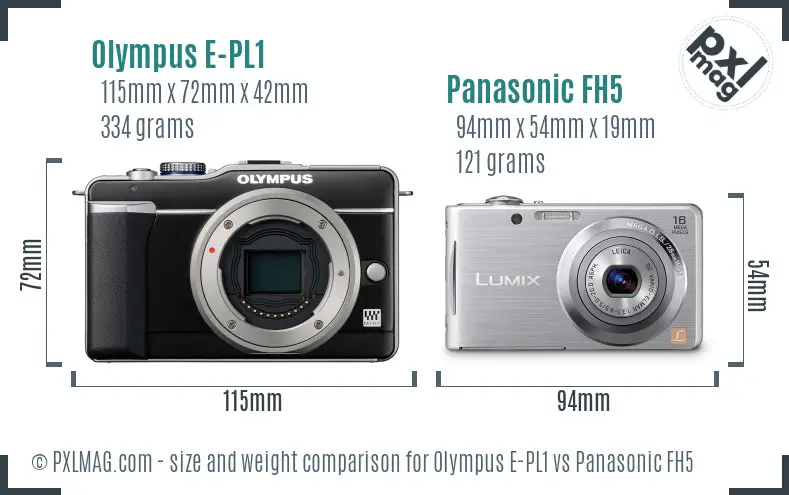 Olympus E-PL1 vs Panasonic FH5 size comparison