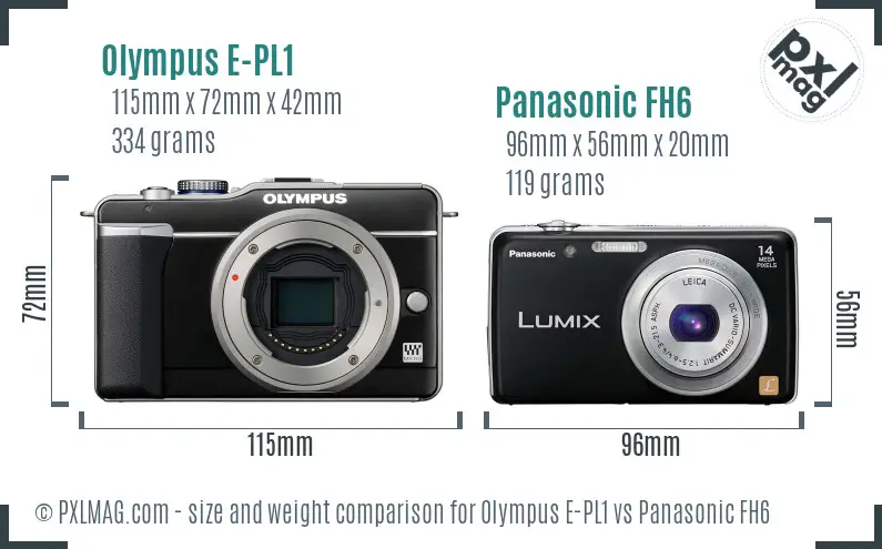 Olympus E-PL1 vs Panasonic FH6 size comparison