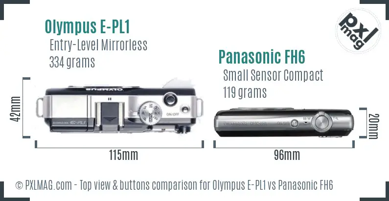 Olympus E-PL1 vs Panasonic FH6 top view buttons comparison